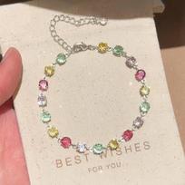 Cute Colorful Sparkling Crystal Bracelet for Women Tiny Zircon Inlaid Slim Metal Chain Jewelry for Girl Party Gift A2