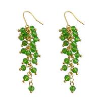 Green Crystal Beads Tassel Drop Earrings Elegant Long Dangle Earrings Vintage 18K Gold Fringe Earrings For Women Wedding Party Jewelry žalia