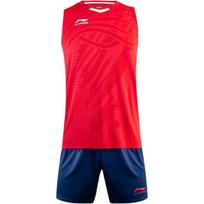 Li Ning Basketball Suits Men's Set Bull Red Tank Top+Guangdong Blue Shorts Moderate Straight Fit AATS065-2 S