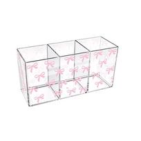 3 Grids Makeup Brush Holder Transparent Pen Display Case Pink Bow Cosmetic Storage Box  Office skaidri