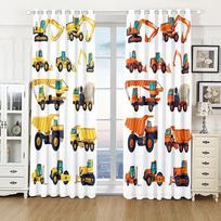 3D Cartoon Tractor Truck Excavator Bulldozer Child Curtains Blinds for Boys Room Kitchen Windows Decor Curtains 2 Panels 50W130H(CM)X2PCS&Grommet Top