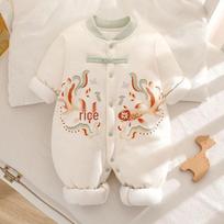 Chinese New Year Red Cotton Baby Onesie – Winter Warm Crawling Suit for Newborns Size 59