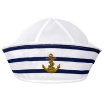 Fashion Sailor Hat with White&Blue Stripe Navy Hat with Anchor Print Cosplay Hat