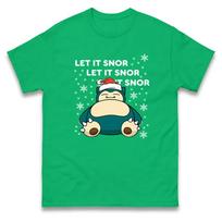 Let It Snor Christmas T Shirt,Santa Snowflake Snorlax Christmas Tee Unisex T-Shirt L