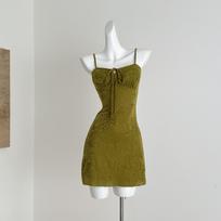 Tongiiu Weimi Monica Retro Textured Camisole Dress - Women's Slimming A-Line Skirt Large žalia