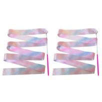 2Pcs Gymnastic Ribbons Sparkling Extra Dance Training Flexible Comfortable Grip Soft Smooth Satin Kids Rhythmic 2pcs rožinė