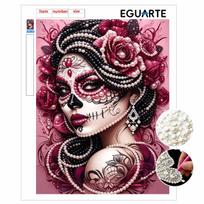 DIY Pearl Bead Art Canvas Elegant Sugar Skull Rose Pattern Frameless 3D Painting Kit for Bedroom Living Room Wall Decor Craft Gift 30x40cm