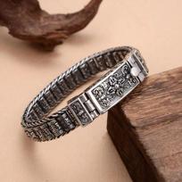 New Silver Color Retro Men Buddhist Six-character Mantra Revolving Cylinder Cuff Chain Bracelet for Women Fashion Jewelry 20cm