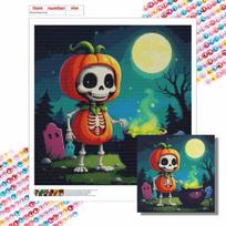 Diamond Painting Kit Cute Pumpkin Skeleton Magic Potion Pattern DIY Full Drill Canvas Art Relaxing Handmade Gift for Craft Lovers Round 20x20cm