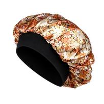 Fashion Floral Pattern Satin Sleep Bonnet Hair Loss Cover Elastic Wide Band Bath Hair Cap Head Wrap Night Cap for Women & Men