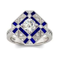 Genuine Blue CZ Stone Cluster Halo Rings S Stamp Sterling Silver Ring Women Men Wedding 6 sidabras