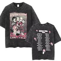 Washed Vintage System of A Down Tshirt Men Women Cotton Quality Short Sleeve Tees Male Rock Music Band Cartoon Graphic S