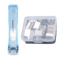 Paper Clip Stapler Portable Clip Dispenser No Hole Punching Paper Pusher with 50 Refillable Transparent Metal Clips Office School Supplies I sidabras