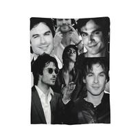 Damon Salvatore The Vampire Diaries Blanket Fleece Decoration Ian Somerhalder Thin Throw Blankets for Outdoor Plush Thin Quilt 130x150cm