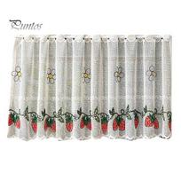 Dust Proof Window Treatment Sheer Valance, Light Filtering Short Curtain, Embroidered Lemon Fresh Pattern Valance Pattern, Half Curtain for Short Strawberry gray