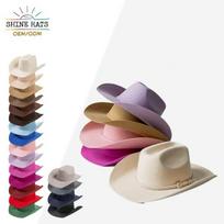 2026 Shinehats OEM Colorful White Black Bulk Women Ladies Chapeau Custom Wool Felt Western Sombrero Vaqueros Cowboy Fedora Hats 57cm geltona