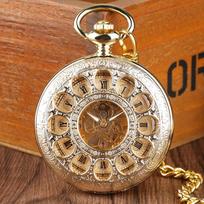 Luxury Gold Mechanical Pocket Watch Hollow Skeleton Hand Winding Stainless Steel Pendant Watch Chain Jewelry Clock for Men Women auksas