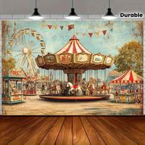Retro karnavalo foninis plakatas, tinkamas vakarėlio dekoravimui. Poliesterio audinio vėliava, skirta pramogų parko scenoms. 59x51.1inch/150*130cm white