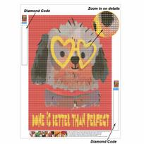 DIY Full Drill Diamond Painting Kit Cute Dog Wearing Heart Glasses Quote Pattern Creative Handmade Canvas Art for Home Decoration Round 20x30cm