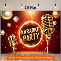 1 piece of 2D Flat background fabric karaoke party poster with a shiny golden microphone background 47.2x31.5inch/120*80cm