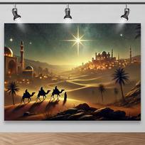Arabian Nights Starry Desert Scene Background, featuring camels, stars, and moonlit sky | Arabian Nights Atmosphere 47.2x31.5inch/120*80cm