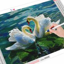 Deimantų tapybos rinkinys Lovers Swans „Pasidaryk pats“ deimantinis siuvinėjimas, gyvūnų nuotraukos iš kalnų krištolų mozaikos išpardavimas amatų rinkinys Full Round (20X30CM)