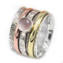 Rose Quartz Gemstone Ring, Three Tone Ring, Handmade Ring, Designer Ring, Unisex Gift, 925 Silver Ring, Boho Ring 6 gray
