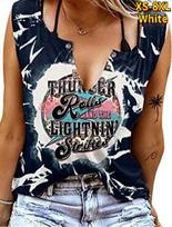 Women Tanks Sexy V Neck Sleeveless Summer Tops Vest 3D Print Circular Letter Tops XS juoda
