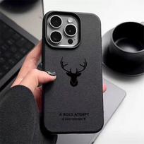 iPhone 16 Pro Max 16E 15 Pro 14 13 12 11 telefono dėklas su elnio raštu, plonas, matinis, apsaugantis nuo kritimo, minkštas TPU smūgius sugeriantis buferis iPhone 16E juoda