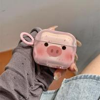 Cute Piggy Hair powder blusher Earphone Case For Apple Airpods 1 2 3 4 Pro Pro2 Plush Lanyard Case For Airpods 1 or 2