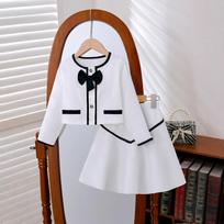 2026 New Cross-border Autumn and Winter Girls' Suit with Bow, Round Neck, Jacket, Skirt, Small Fragrant Two-piece Set 3-4Y balta