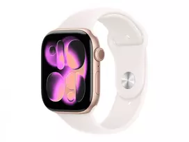 Apple Watch Series 11 GPS 46mm rožinio aukso aliuminio korpusas su šviesiai rožiniu sportiniu dirželiu - S/M