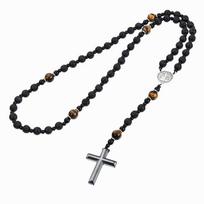 Obsidian Volcano Tiger Eye Cross Necklace For Men And Women With Handcrafted Metal Pendant Style 1