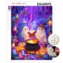DIY Frameless Pearl Art Kit Magic Forest Ghost Book Pumpkin Design 3D Bead Painting Canvas Relaxing Handmade Craft for Home Decor 30x40cm