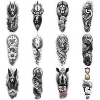12 vnt. Laikinos tatuiruotės Erelio tatuiruotė Realistiškos laikinos tatuiruotės Rožės tatuiruotė Bokšto tatuiruotė Juoda ir pilka realizmas rankai vyrui gray