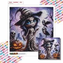 5D Diamond Painting Kit Mummy Witch Pumpkin Pattern DIY Rhinestone Art Canvas Relaxing Wall Decoration Home Decor Gift Crafts Round 20x20cm
