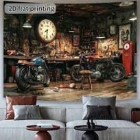 1 vnt. retro motociklo garažo fonas - patvarus poliesterio audinio nuotraukų vėliava, skirta vidaus/lauko garažo vakarėlio dekoravimui 47.2x31.5inch/120*80cm