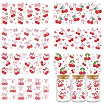 8Pcs/Bag DIY Waterproof UV DTF Transfer Sticker Clear Smooth Wrap Stickers Pink Bow Decals For 16Oz Glass Cup