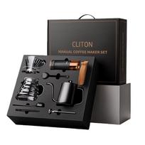 CLITON Hand-Crank Coffee Grinder, External Coffee Bean Grinder,  Coffee Pot, Filter Cup, Pour-Over Kettle, Gift Box Set, 8 Pieces juoda