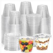 9oz Skaidrios Plastikinės Taurės Su Plokščiais Dangteliais Be Skylės, Vienkartinės Taurės Ledams, Pudingui, Tortui, Užkandžiams, Smoothie, Pieno Kokteiliui, Šaltiems Gėrimams 20PCS