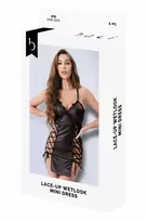 Baci Lingerie Baci Lace-Up Wetlook Mini Dress Black Adjustable Straps OS