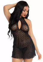 LEG AVENUE Dreamgirl Lace Trimmed Halter Babydoll Daisy Mesh Keyhole Black M/L
