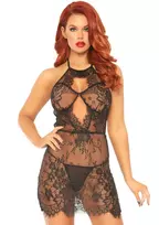 LEG AVENUE Dreamgirl Scalloped Lace Chemise Dress with Adjustable Straps Black L