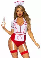 LEG AVENUE Nurse Feelgood Bodysuit Costume with Apron and Hat - L