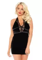 Velvet Backless Halter Dress Black Elegant Mini Design 714718540061