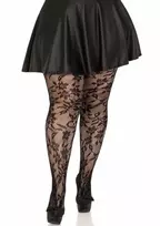 LEG AVENUE Leg Avenue Plus Seamless Floral Lace Pantyhose Black XL-XXL