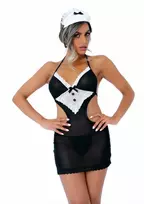 Daring Intimates French Maid Roleplay Set - Elegant Mesh Dress & Lace Apron, Headpiece