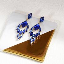 Geometric Crystal Drop Earrings For Women With Electroplated Finish And Party Wear mėlyna