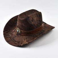 Vintage Western Cowboy Hat with Leather Wide Brim Felt Hats for Men Outdoor Gentleman Cowgirl Jazz Cap Can Be Adjusted