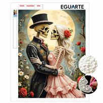 DIY Pearl Bead Art Canvas Romantic Skeleton Couple Pattern Frameless 3D Painting Kit for Bedroom Living Room Wall Decor 30x40cm